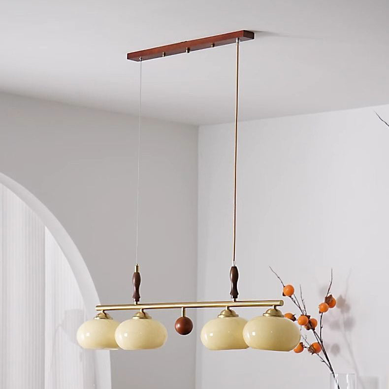Traditional Vintage Wood Iron Glass Persimmon Round 3/4-Light Chandeliers Island Light For Living Room