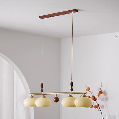 Traditional Vintage Wood Iron Glass Persimmon Round 3/4-Light Chandeliers Island Light For Living Room
