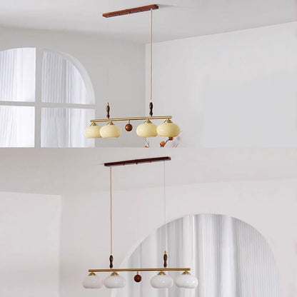 Traditional Vintage Wood Iron Glass Persimmon Round 3/4-Light Chandeliers Island Light For Living Room