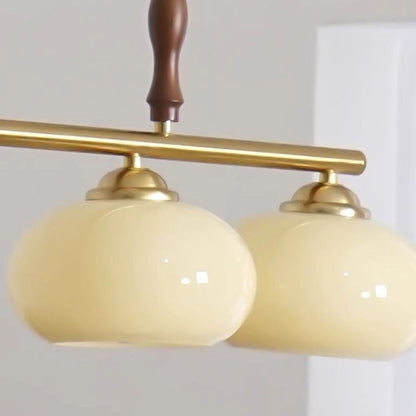 Traditional Vintage Wood Iron Glass Persimmon Round 3/4-Light Chandeliers Island Light For Living Room
