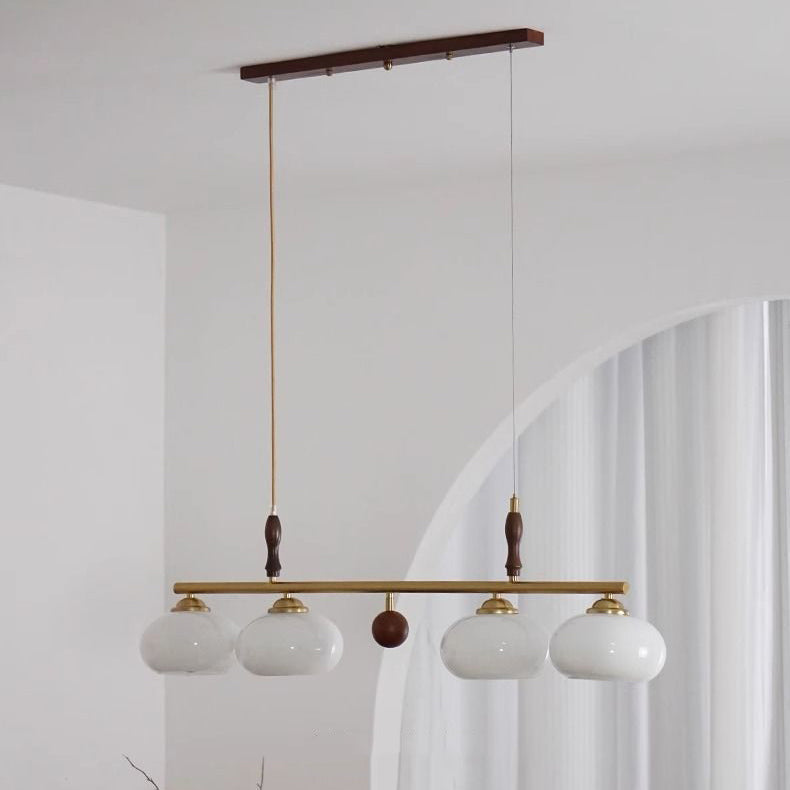 Traditional Vintage Wood Iron Glass Persimmon Round 3/4-Light Chandeliers Island Light For Living Room