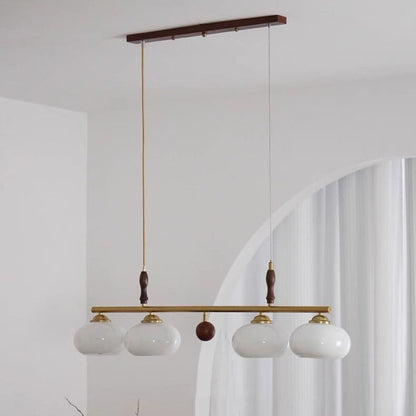 Traditional Vintage Wood Iron Glass Persimmon Round 3/4-Light Chandeliers Island Light For Living Room