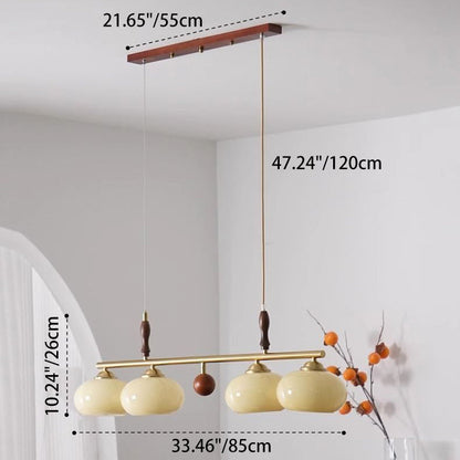 Traditional Vintage Wood Iron Glass Persimmon Round 3/4-Light Chandeliers Island Light For Living Room