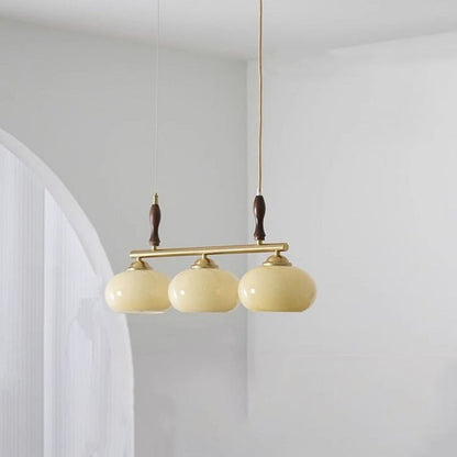 Traditional Vintage Wood Iron Glass Persimmon Round 3/4-Light Chandeliers Island Light For Living Room