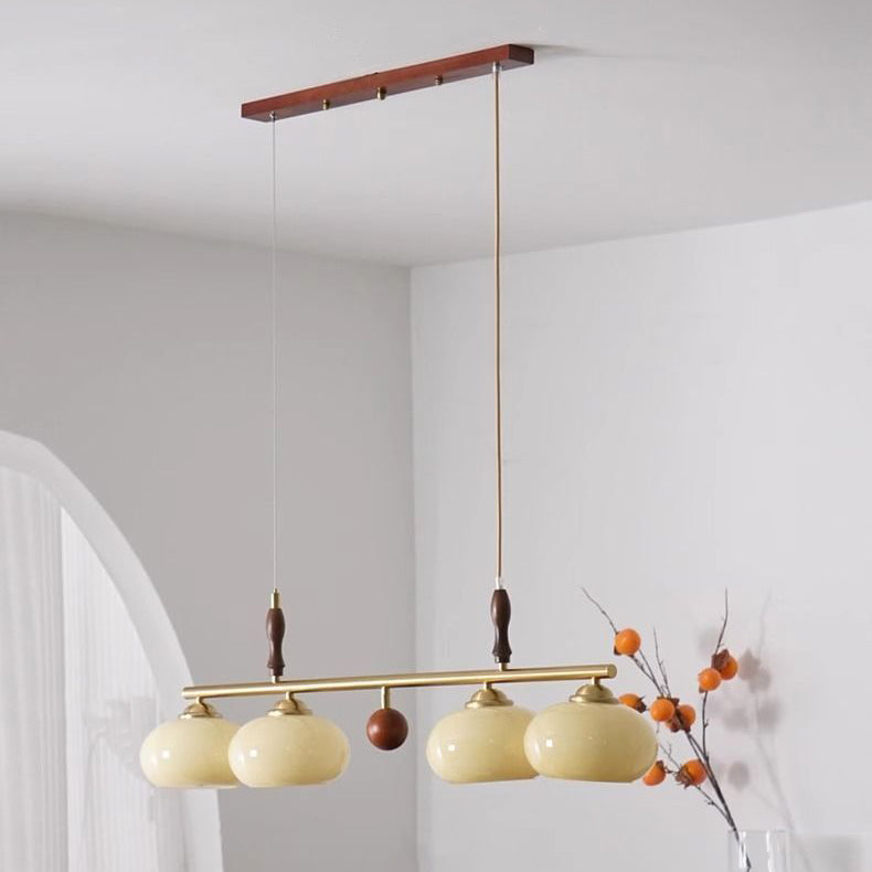 Traditional Vintage Wood Iron Glass Persimmon Round 3/4-Light Chandeliers Island Light For Living Room