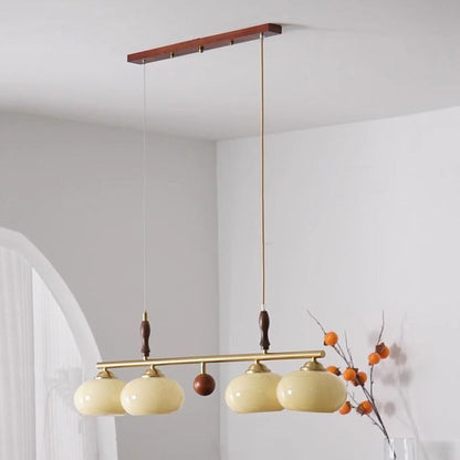 Traditional Vintage Wood Iron Glass Persimmon Round 3/4-Light Chandeliers Island Light For Living Room