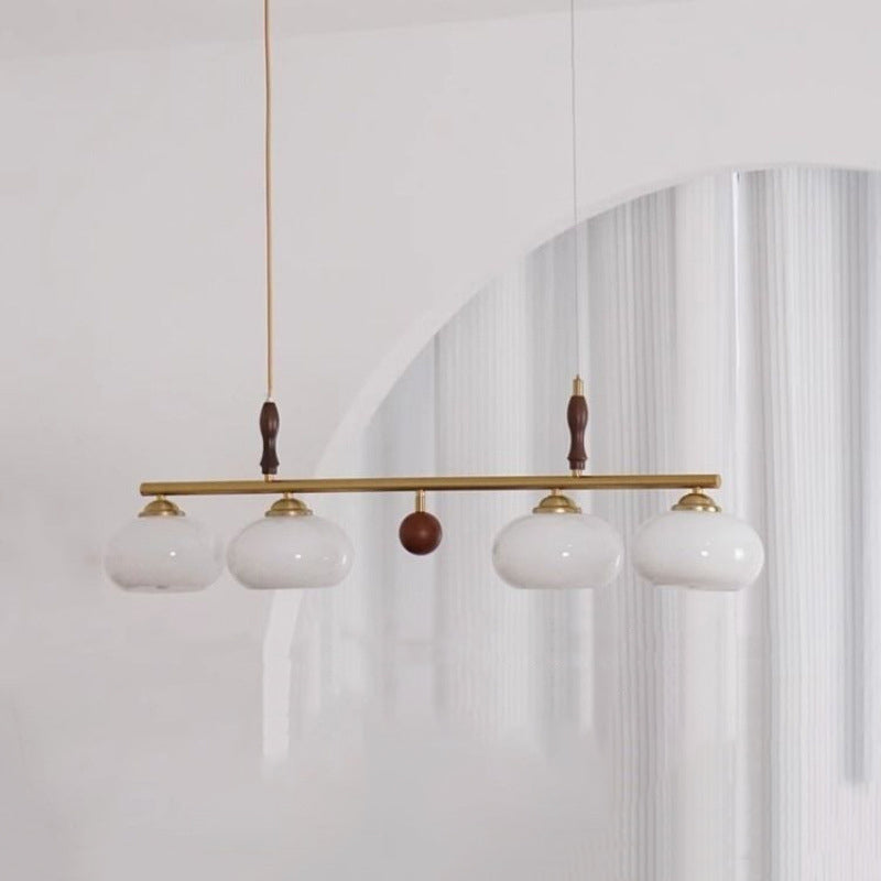 Traditional Vintage Wood Iron Glass Persimmon Round 3/4-Light Chandeliers Island Light For Living Room