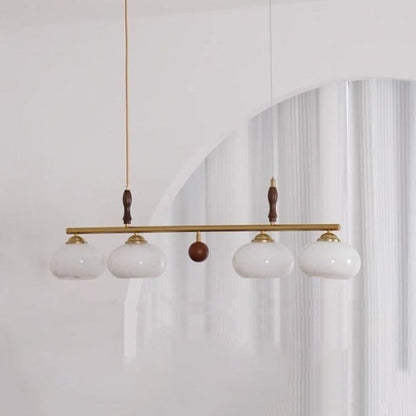Traditional Vintage Wood Iron Glass Persimmon Round 3/4-Light Chandeliers Island Light For Living Room
