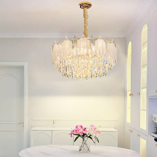 Traditional French Round Polygonal Crystal Hardware Glass 9/12-Light Chandelier For Living Room