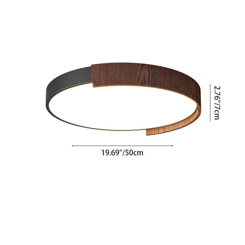 Traditional Japanese Rectangular Round Wood Grain Iron Acrylic LED Flush Mount Ceiling Light For Living Room
