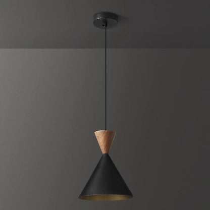 Contemporary Luxury Conical Dome Brass Wood 1-Light Pendant Light For Living Room