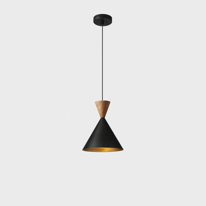 Contemporary Luxury Conical Dome Brass Wood 1-Light Pendant Light For Living Room