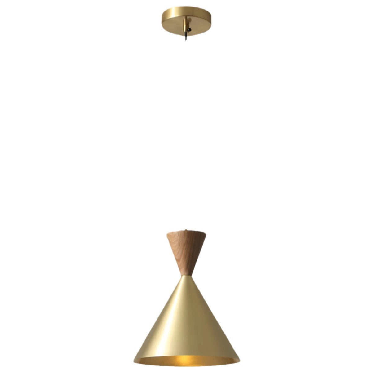 Contemporary Luxury Conical Dome Brass Wood 1-Light Pendant Light For Living Room