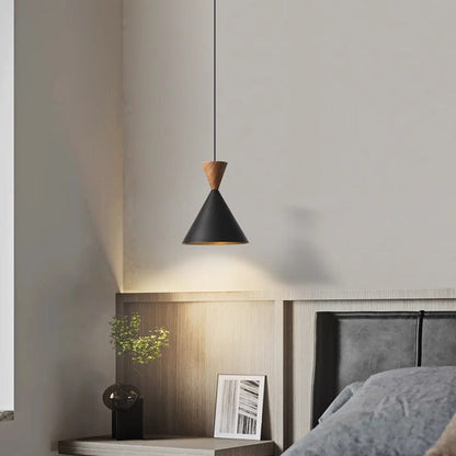 Contemporary Luxury Conical Dome Brass Wood 1-Light Pendant Light For Living Room
