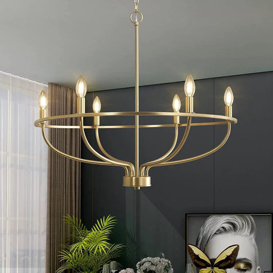 Contemporary Industrial Metal Round Branch Frame Candle 6-Light Chandeliers For Dining Room