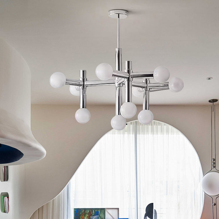 Modern Mid-Century Sputnik Iron Frame Acrylic Ball Shade 10/13-Light Chandelier For Living Room