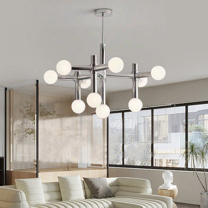 Modern Mid-Century Sputnik Iron Frame Acrylic Ball Shade 10/13-Light Chandelier For Living Room