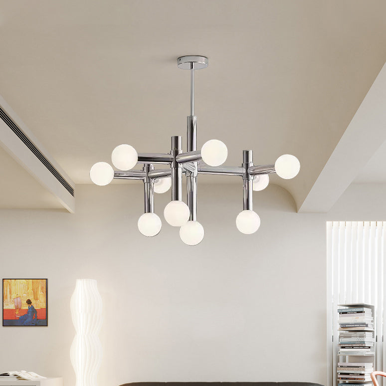 Modern Mid-Century Sputnik Iron Frame Acrylic Ball Shade 10/13-Light Chandelier For Living Room