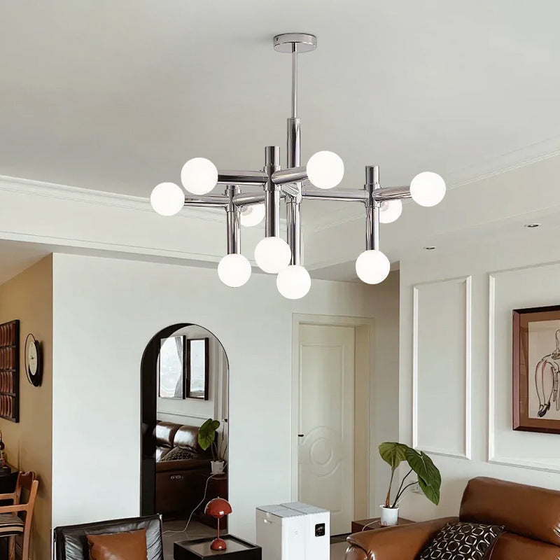 Modern Mid-Century Sputnik Iron Frame Acrylic Ball Shade 10/13-Light Chandelier For Living Room