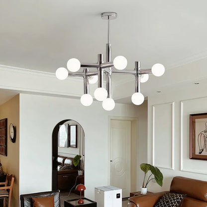 Modern Mid-Century Sputnik Iron Frame Acrylic Ball Shade 10/13-Light Chandelier For Living Room