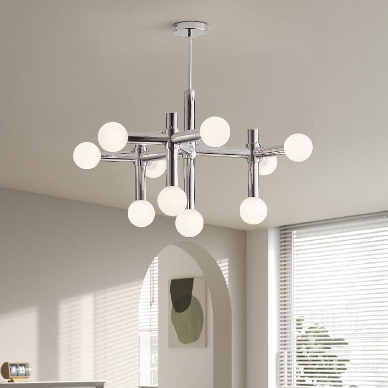 Modern Mid-Century Sputnik Iron Frame Acrylic Ball Shade 10/13-Light Chandelier For Living Room