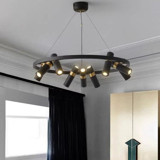 Contemporary Industrial Rotatable Glass Metal Tube Circle Ring 3/6/9-Light Chandeliers For Dining Room