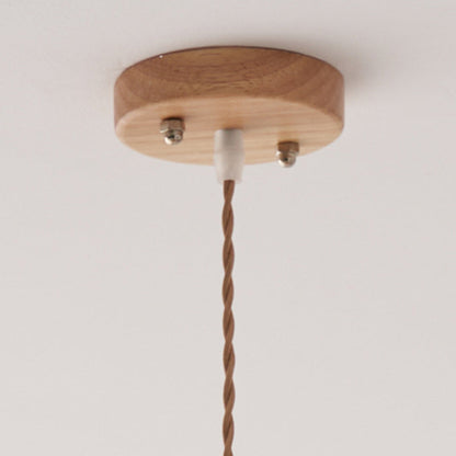 Traditional Japanese Cylinder Hemisphere Disc Base Rattan Bamboo 1-Ligth Pendant Light For Bedroom