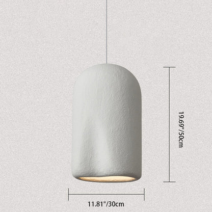Traditional Japanese Cylinder Oval Crease Plastic 1-Light Pendant Light For Bedroom