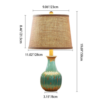 Traditional Vintage Cylindrical Round Table Bottle Vertical Ceramic Fabric 1-Light Table Lamp For Bedroom