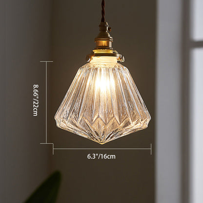 Traditional Vintage Diamond Sphere Cylinder Brass Glass 1-Light Pendant Light For Bedroom