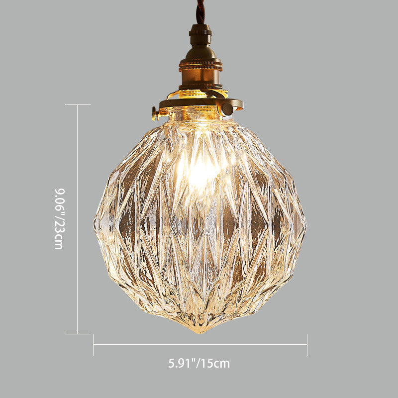 Traditional Vintage Diamond Sphere Cylinder Brass Glass 1-Light Pendant Light For Bedroom