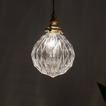 Traditional Vintage Diamond Sphere Cylinder Brass Glass 1-Light Pendant Light For Bedroom