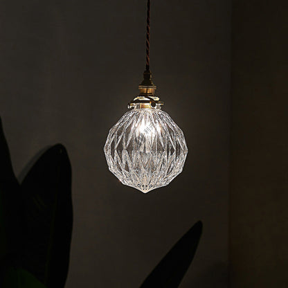 Traditional Vintage Diamond Sphere Cylinder Brass Glass 1-Light Pendant Light For Bedroom