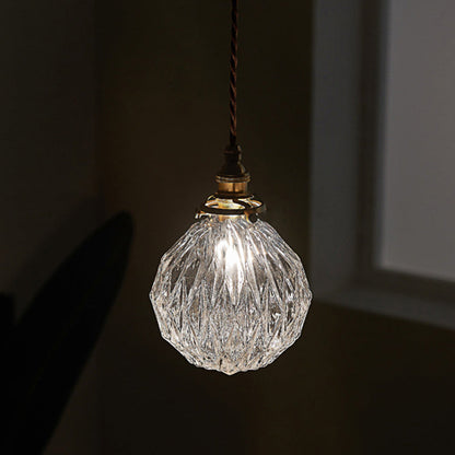 Traditional Vintage Diamond Sphere Cylinder Brass Glass 1-Light Pendant Light For Bedroom