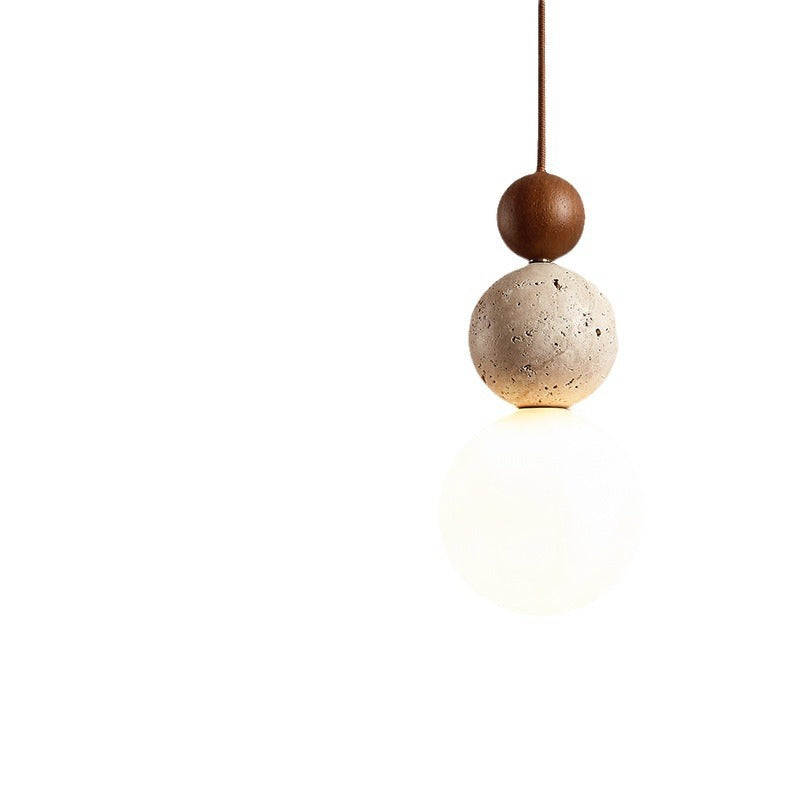Traditional Vintage Spherical Multi Tier Solid Wood Yellow Travertine Glass 1-Light Pendant Light For Bedroom