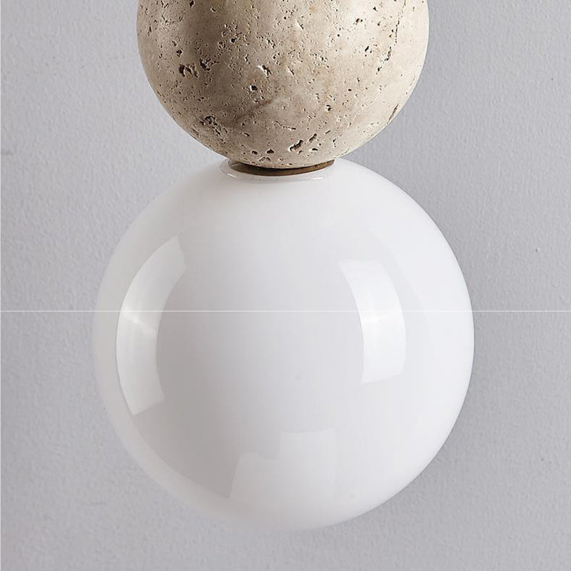 Traditional Vintage Spherical Multi Tier Solid Wood Yellow Travertine Glass 1-Light Pendant Light For Bedroom