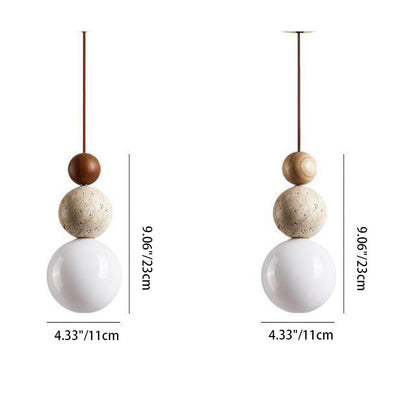 Traditional Vintage Spherical Multi Tier Solid Wood Yellow Travertine Glass 1-Light Pendant Light For Bedroom