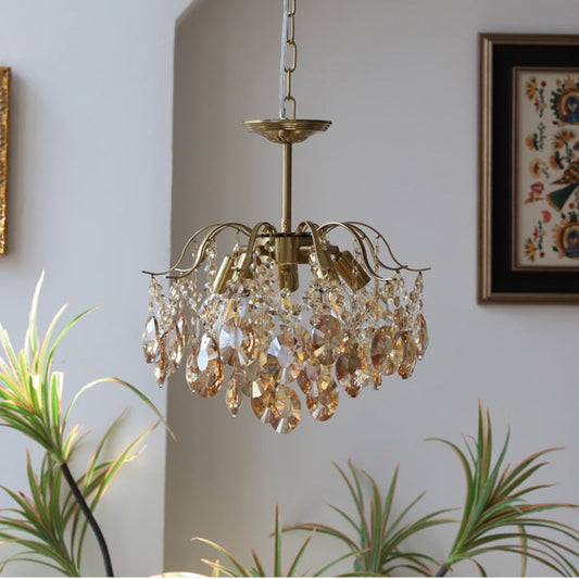 Traditional Vintage Branch Curved Line Teardrop Iron Crystal 5/6/8 Chandelier For Living Room