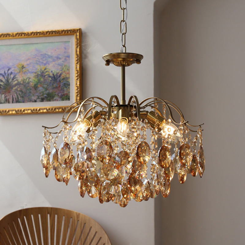 Traditional Vintage Branch Curved Line Teardrop Iron Crystal 5/6/8 Chandelier For Living Room