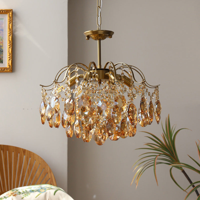 Traditional Vintage Branch Curved Line Teardrop Iron Crystal 5/6/8 Chandelier For Living Room