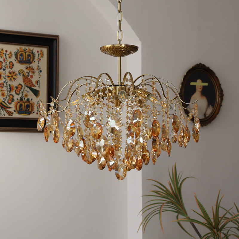 Traditional Vintage Branch Curved Line Teardrop Iron Crystal 5/6/8 Chandelier For Living Room