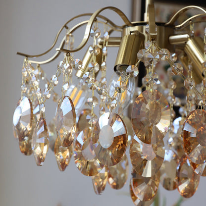 Traditional Vintage Branch Curved Line Teardrop Iron Crystal 5/6/8 Chandelier For Living Room
