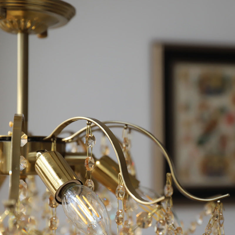 Traditional Vintage Branch Curved Line Teardrop Iron Crystal 5/6/8 Chandelier For Living Room