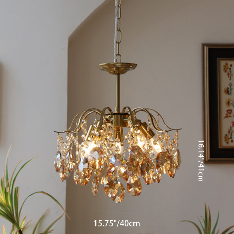 Traditional Vintage Branch Curved Line Teardrop Iron Crystal 5/6/8 Chandelier For Living Room