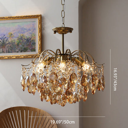 Traditional Vintage Branch Curved Line Teardrop Iron Crystal 5/6/8 Chandelier For Living Room