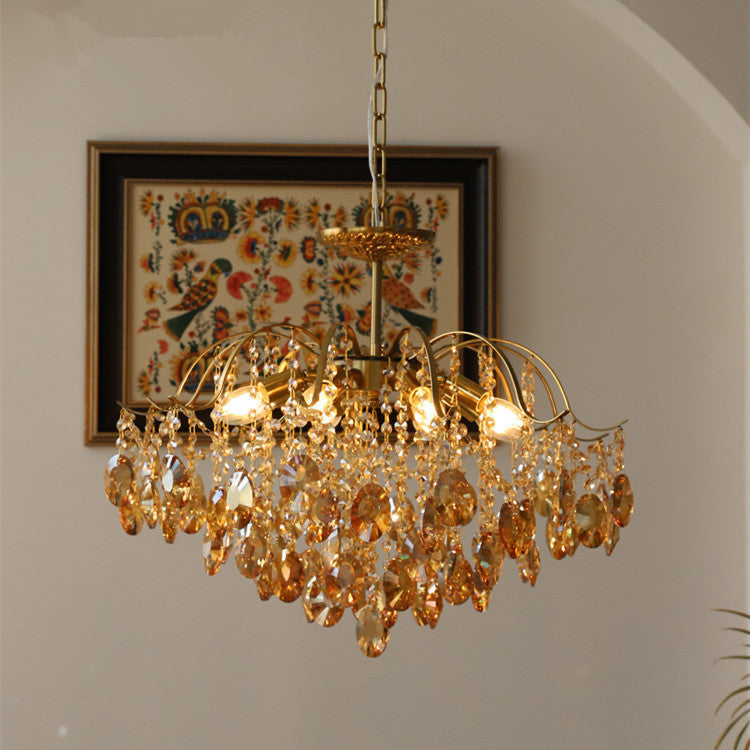 Traditional Vintage Branch Curved Line Teardrop Iron Crystal 5/6/8 Chandelier For Living Room