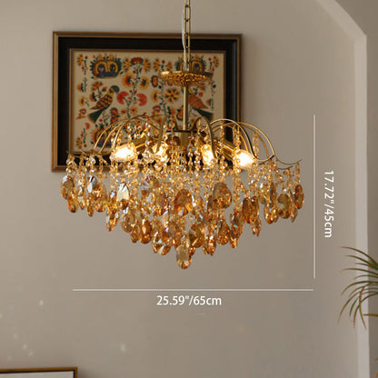 Traditional Vintage Branch Curved Line Teardrop Iron Crystal 5/6/8 Chandelier For Living Room