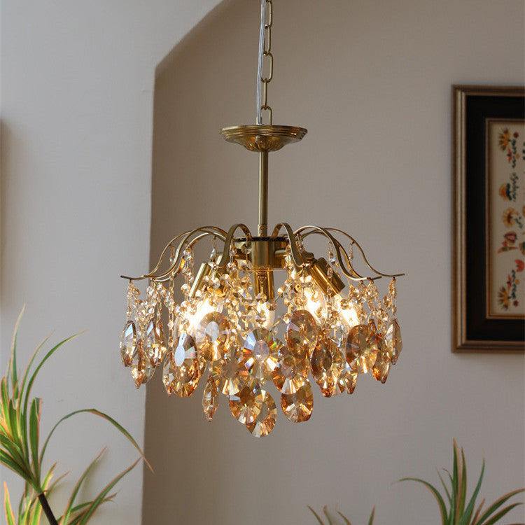 Traditional Vintage Branch Curved Line Teardrop Iron Crystal 5/6/8 Chandelier For Living Room