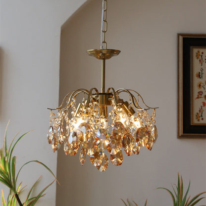 Traditional Vintage Branch Curved Line Teardrop Iron Crystal 5/6/8 Chandelier For Living Room