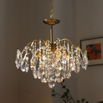 Traditional Vintage Branch Curved Line Teardrop Iron Crystal 5/6/8 Chandelier For Living Room
